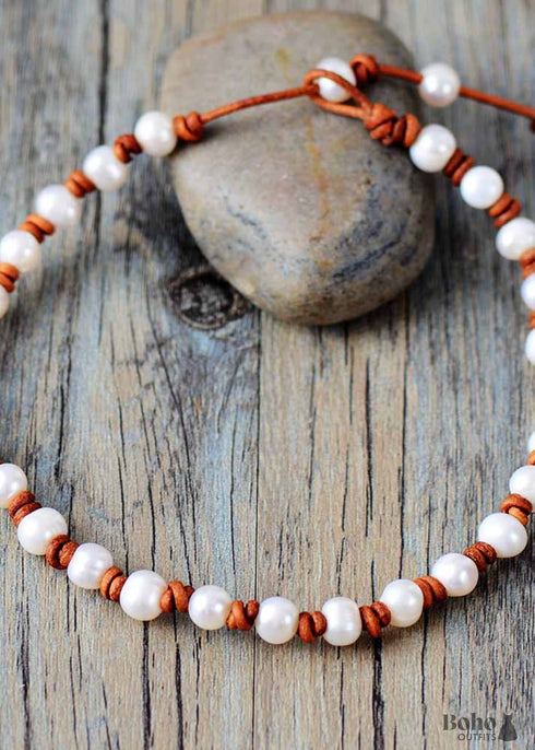 Boho Necklace, Chokers Pearl Knot